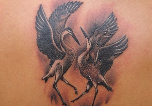Grey Ink Crane Dance Birds Tattoo