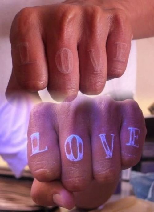 Love Black Light Tattoo On Fingers