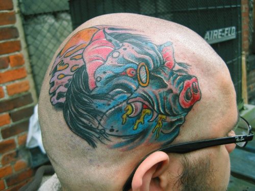 Colored Boar Head Tattoo For Men