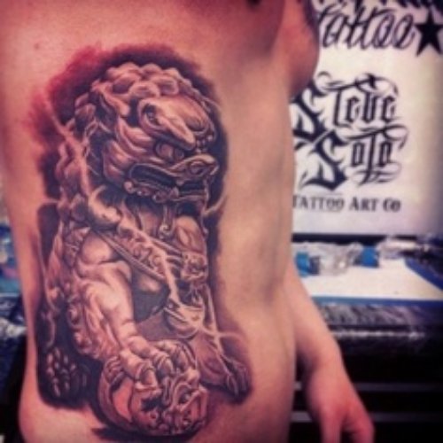 Chinese Wild Boar Tattoo On Man Side Rib