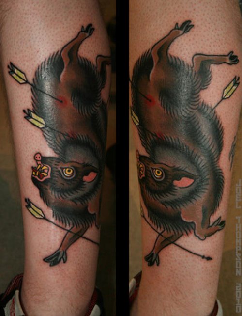 Boar Hunting Color Ink Tattoo
