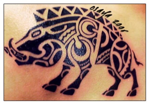 Black Ink Maori Boar Tattoo