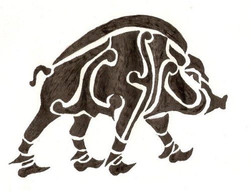 Wild Boar Black Ink Tattoo Design