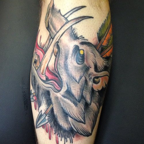 Cute Grey Ink Wild Boar Head Tattoo