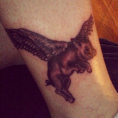 Winged Boar Tattoo On Leg