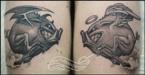 Devil And Angel Pig Tattoos