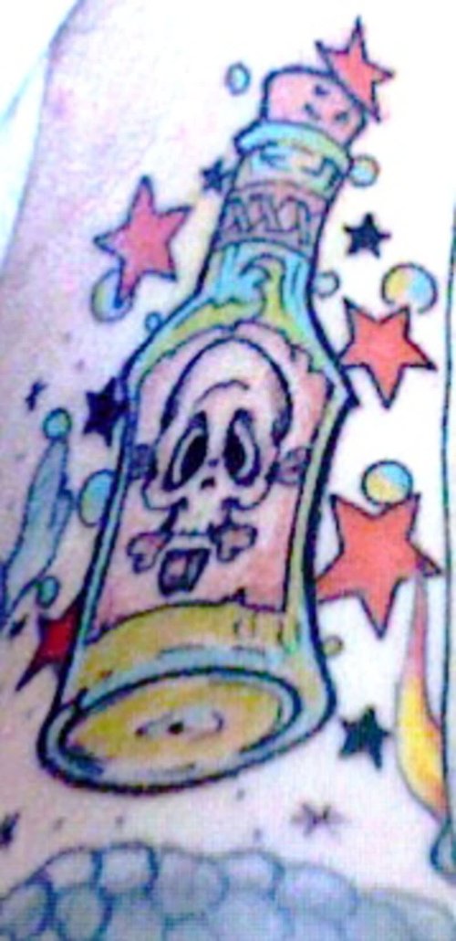 Color Stars And Bottle Tattoo