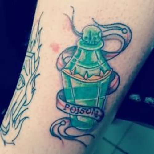 Banner And Green Bottle Tattoo