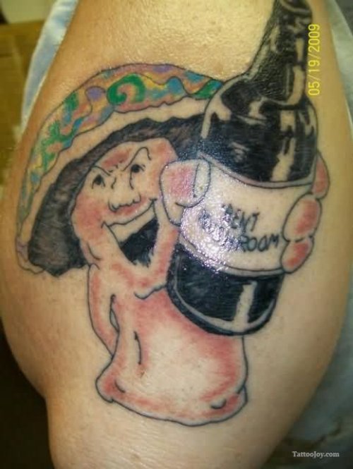 Evil Mushroom With Bottle Tattoo