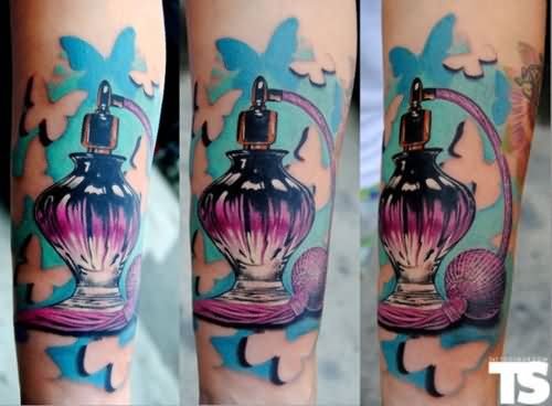 Color Ink Bottle Tattoo On Full Sleeve