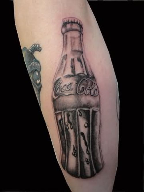 Beautiful Coca Cola Bottle Tattoo On Leg