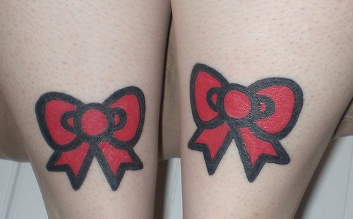 Black Outline Red Bow Tattoos