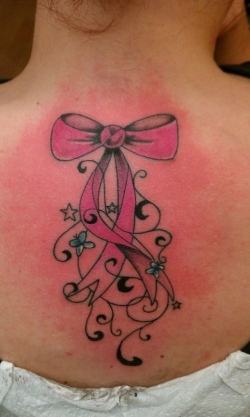 Swirl Design And Pink Bow Tattoo