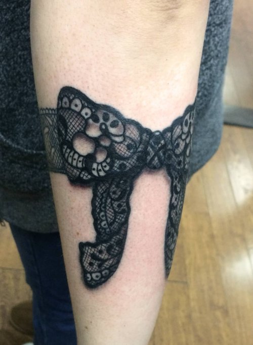 Lace Bow Tattoo On Arm Sleeve