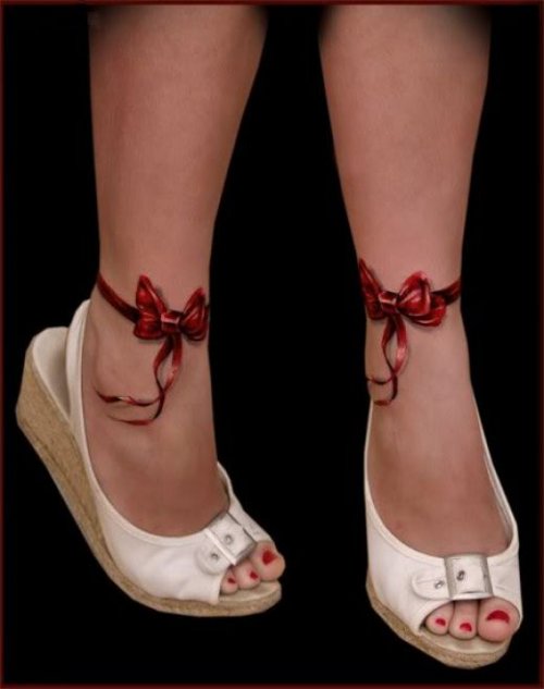 Red Ink Bow Tattoos On Ankle