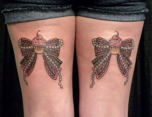 Ribbon Bow Tattoos On Back Legs