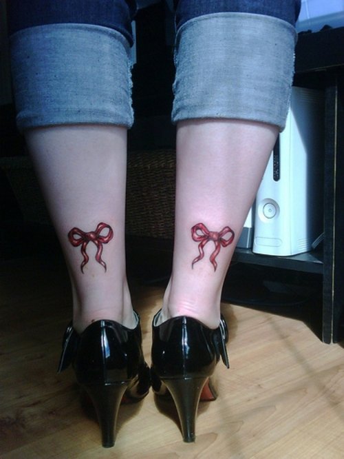 Back Legs Red Bow Tattoo