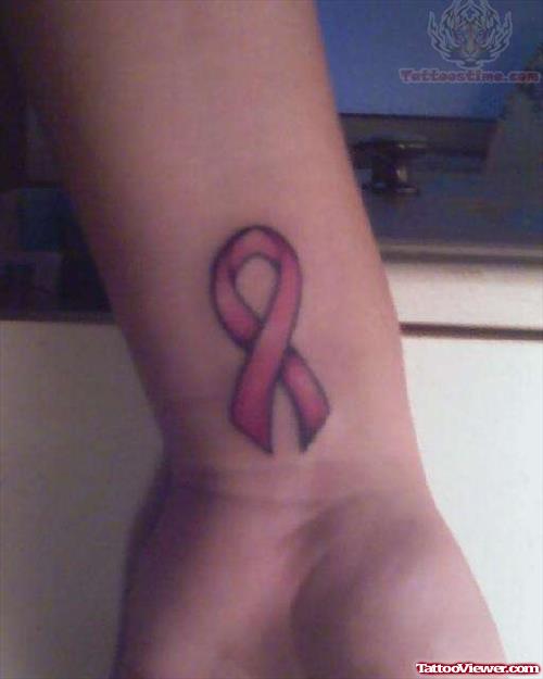 Breast Cancer Ribbon Tattoo On Wrist