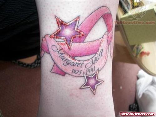 Pink Breast Cancer Ribbon Tattoo