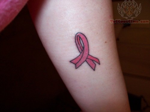 Breast Cancer Ribbon Tattoo On Biceps