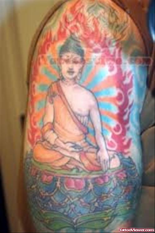 Amazing Colorful Buddha Tattoo