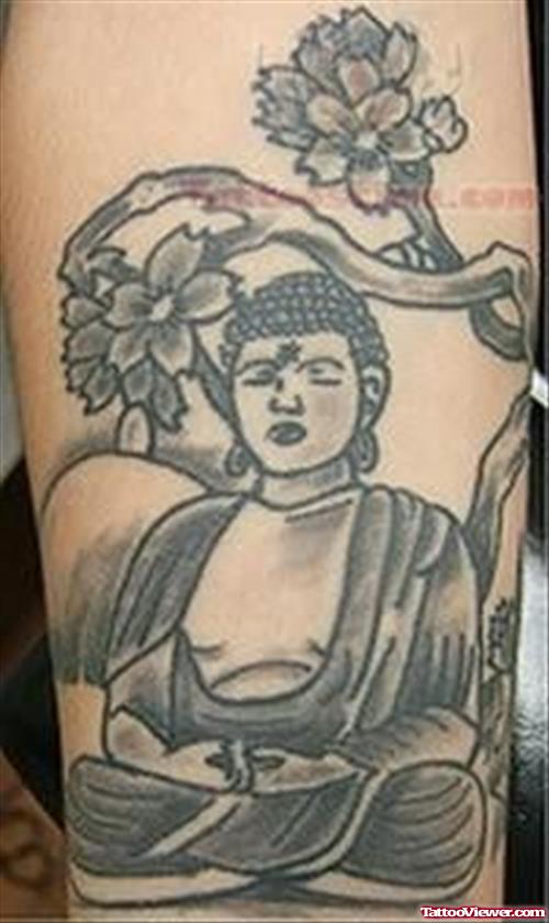 Elegant Black And White Buddhist Tattoo