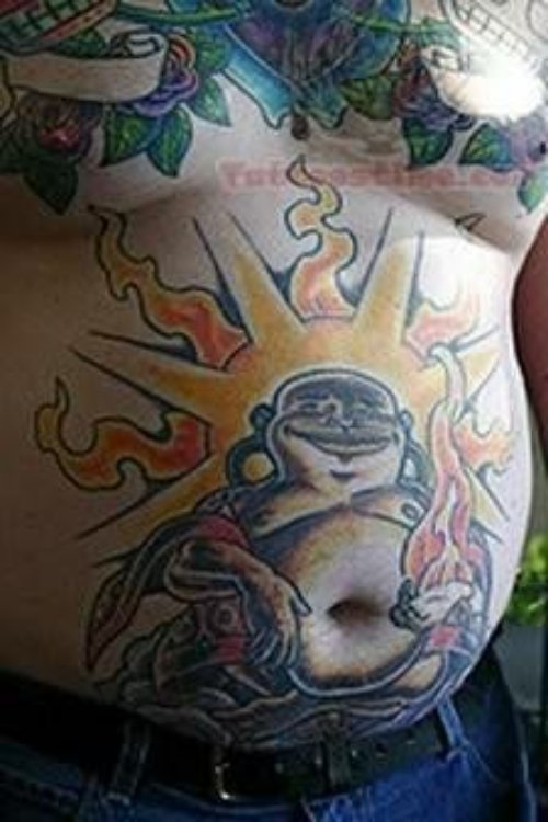 Amazing Buddha Tattoo On Belly
