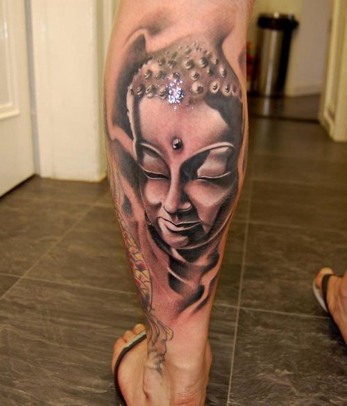 Left Back Leg Buddhist Tattoo
