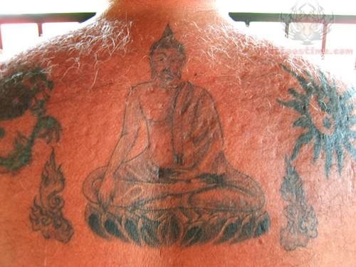 Ying Yang Buddhist Tattoo On Upperback