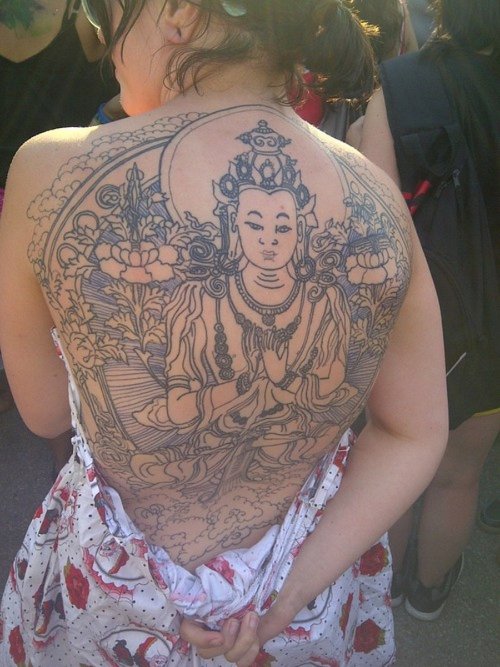 Girl Back Body Buddhist Tattoo