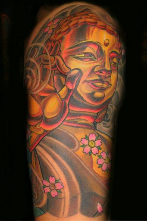 Buddhist Tattoo On Right Half Sleeve