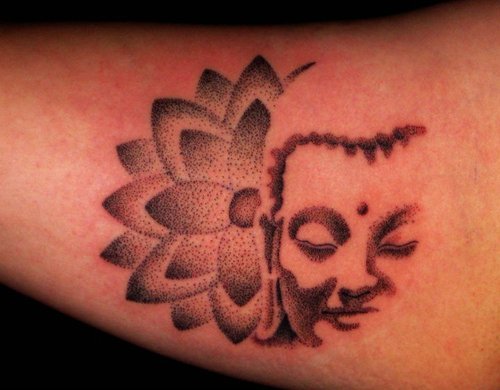 Grey Ink Mandala Dotwork And Buddhist Tattoo