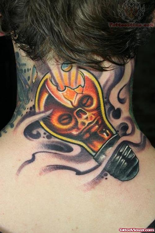Bulb Tattoo On Back Neck