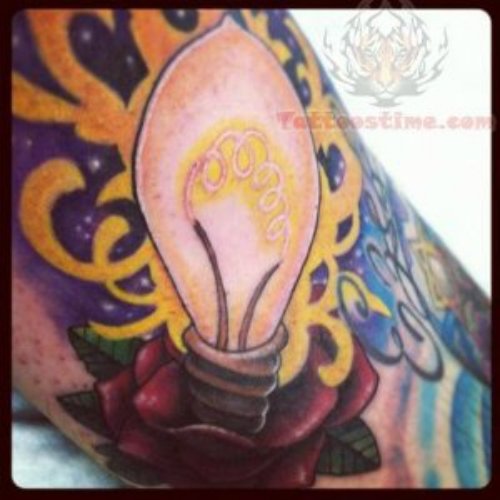 Light Bulb And Rose Tattoo