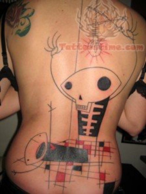 Bulb And Cartoon Tattoo On Back