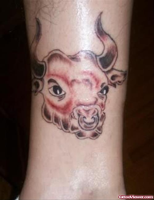 Bull Head Tattoo On Leg