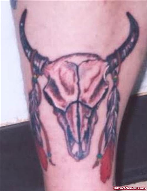 Feather And Bull Tattoo