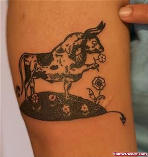 Flowers And Bull Tattoo