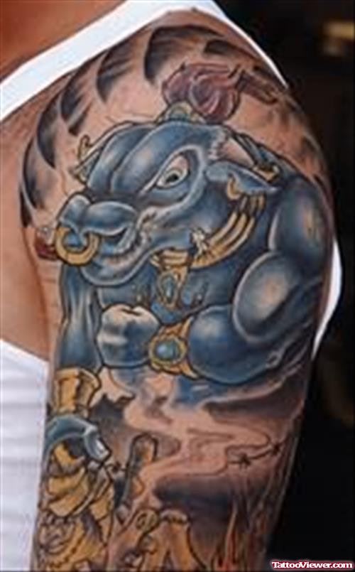 Blue Bull Tattoo On Shoulder