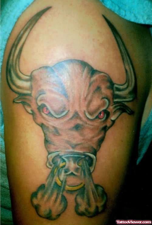 Mean Looking Red Eyed Bull Tattoo