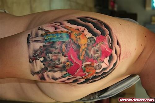 Bulls Fight Tattoo On Shoulder