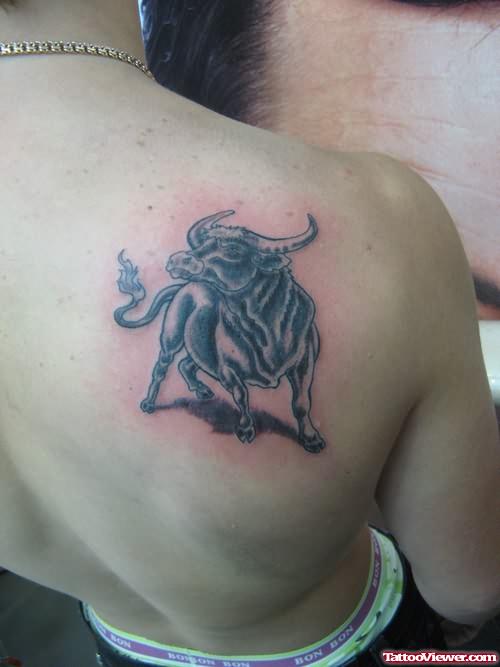 Bull Tattoo On Back Shoulders