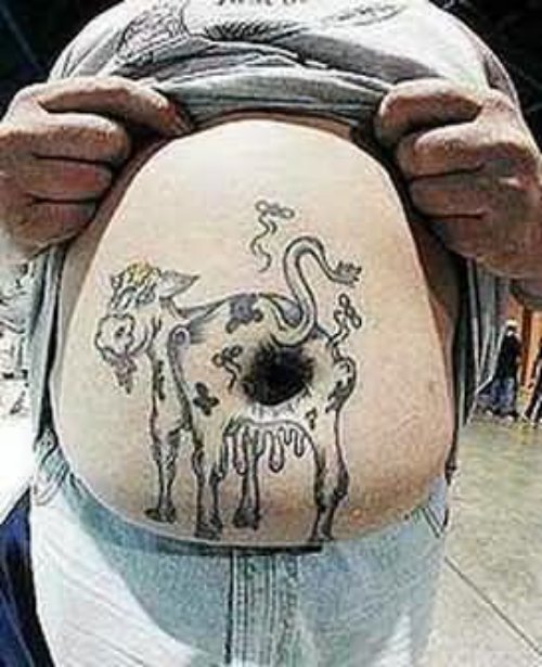 Funny Bull Tattoo On Belly