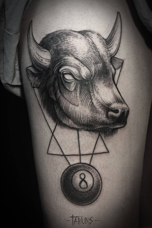 Geometric Eight Bull Tattoo By Alex Tabuns