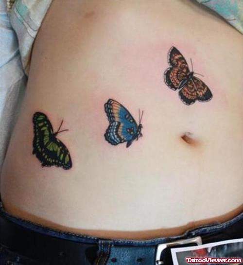 Amazing Colored Butterflies Tattoos On Hip