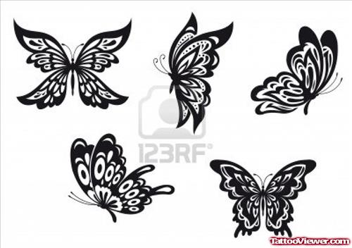 Black Ink Butterflies Tattoos Designs