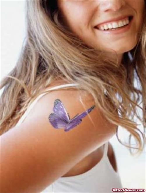 Purple Ink Butterfly Tattoo Right Shoulder