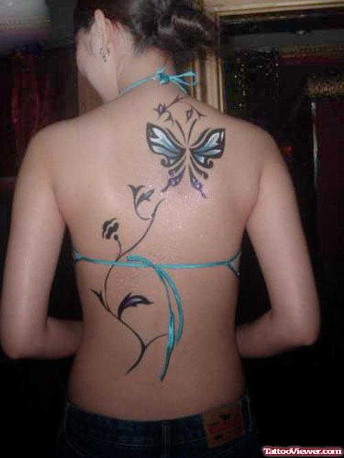 Temorary Colored Ink Butterfly Tattoo On Back
