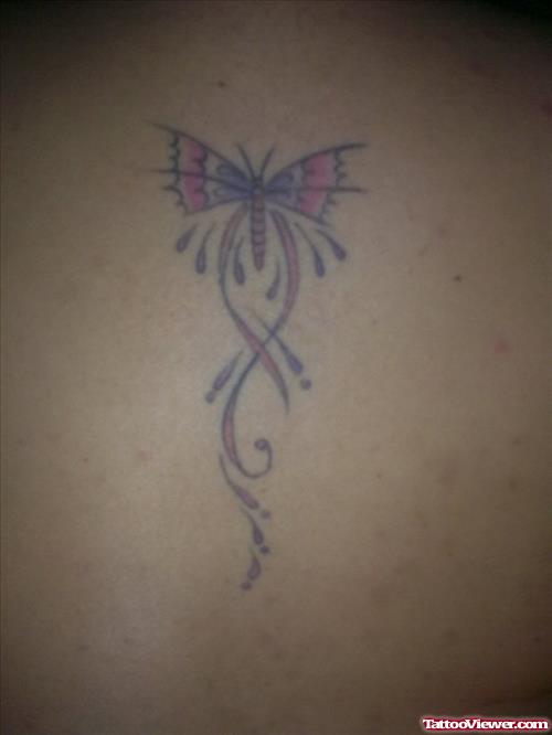 Pink Butterfly Tattoo On Back