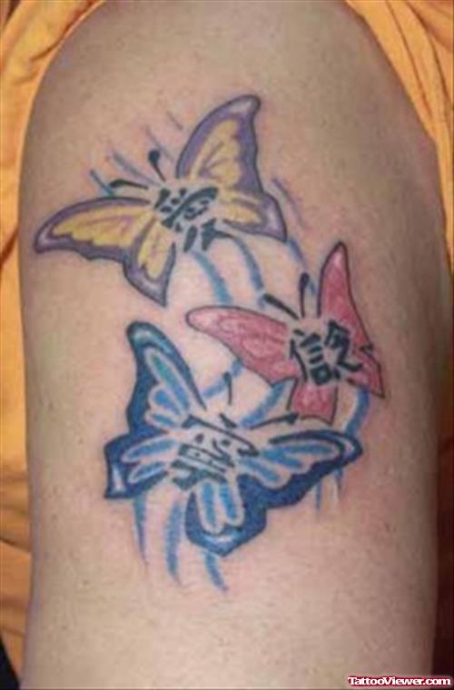 Colored Butterflies Tattoos On Half Sleeve